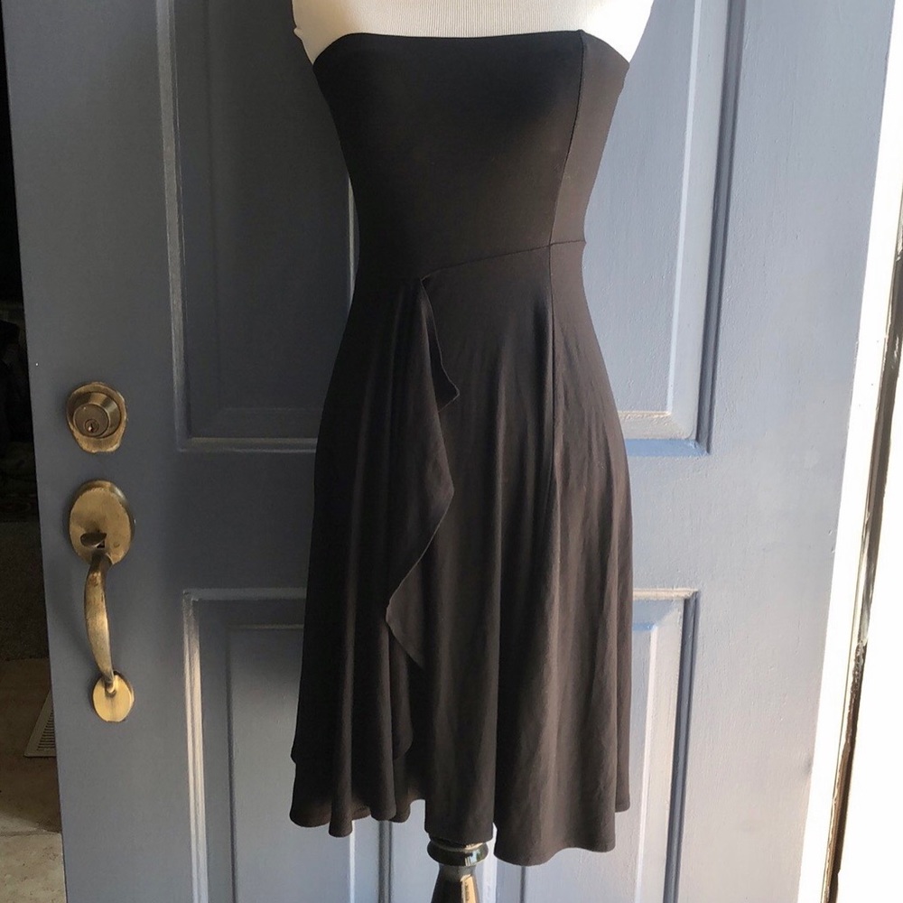 Ann Taylor Black Strapless Vertical Front Ruffle Dress size XS